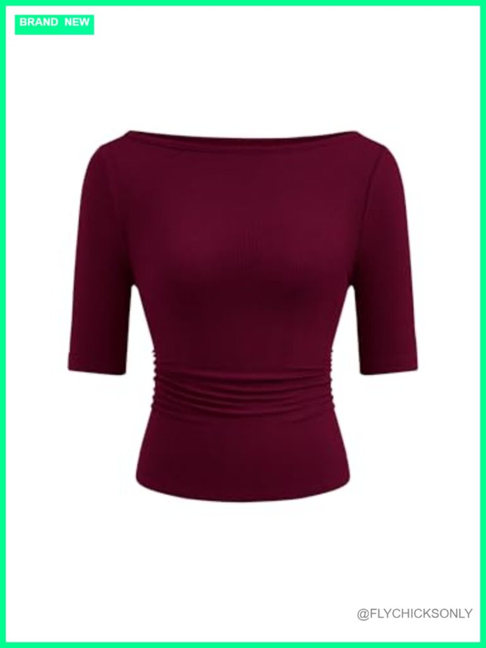 Womens Ribbed Knit Boat Neck Short Sleeve Slim Fit Tee Top